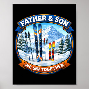 Póster Padre e hijo esquían juntos esquiador padre hijo e