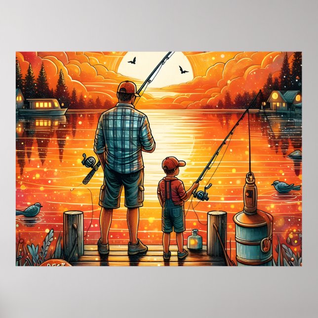 Póster Padre e hijo pescando (Frente)
