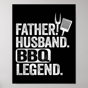 Póster Padre Marido Bbq Leyenda Grillfather Fuma Carne