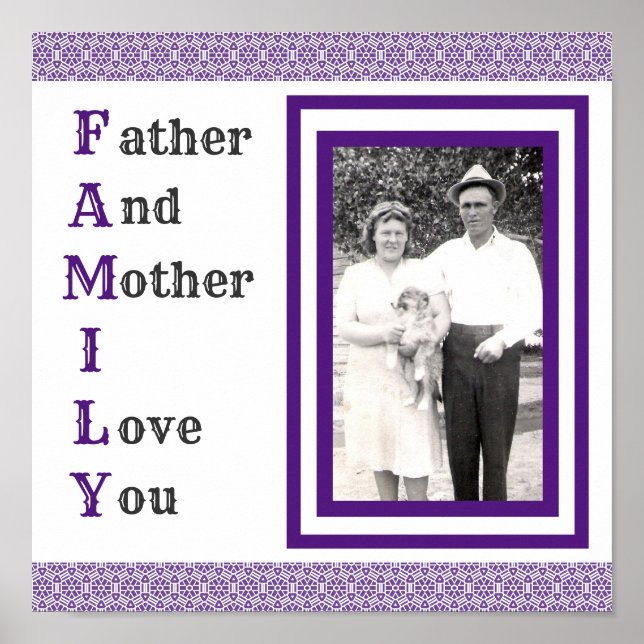 Póster Padre morado y madre que te amo foto familiar (Frente)
