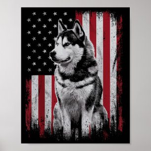 Póster Padre Perro Husky Siberiano Madre América 4 de Jul