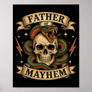 Póster Padre Retro Del Desorden Cráneo Duro Motero Papá