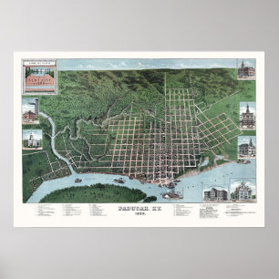 Póster Paducah, KY Panoramic Map - 1889