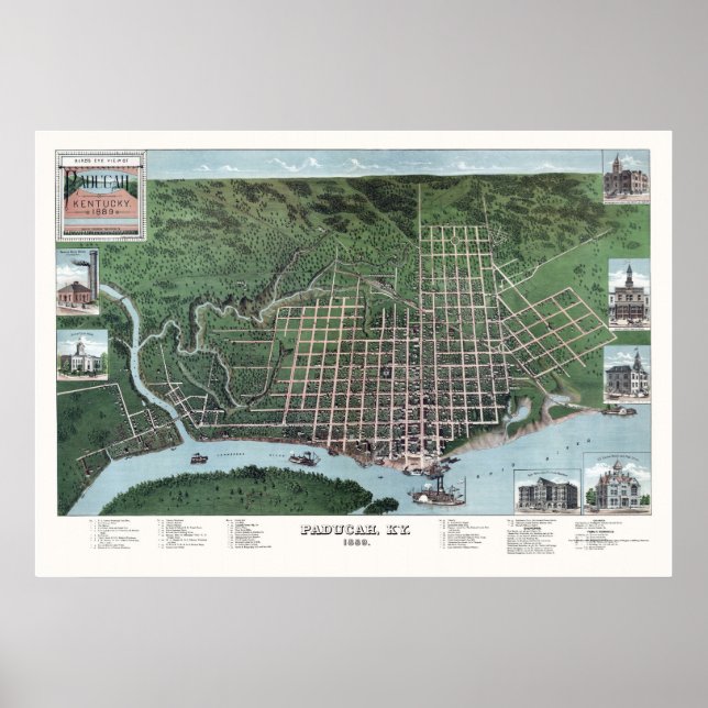 Póster Paducah, KY Panoramic Map - 1889 (Frente)