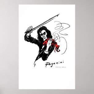Póster Paganini tocando el violín rojo