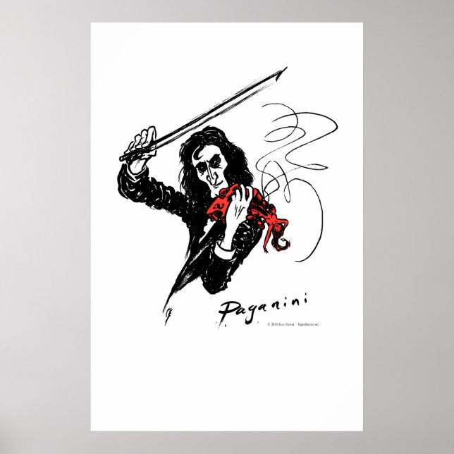 Póster Paganini tocando el violín rojo (Frente)