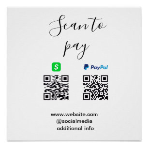 Póster Pagar con Paypal Cashapp escaneando el código QR a