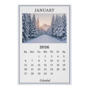 Póster Página Calendario de Montañas Snowy de Enero de 20