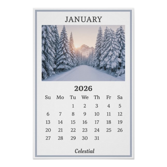 Póster Página Calendario de Montañas Snowy de Enero de 20 (Anverso)