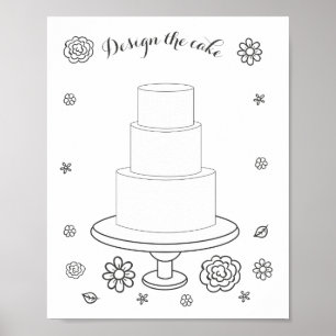 Póster Página de actividad de colorear pastel de boda ilu