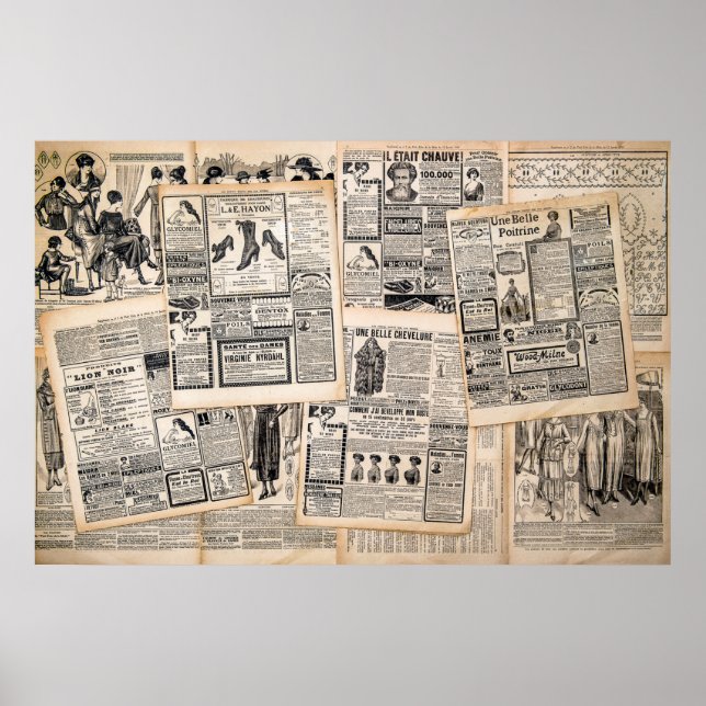 Póster Página de anuncios de periódicos antiguos (Frente)