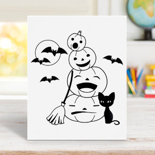 Póster Página de color de gato negro y calabazas de Hallo