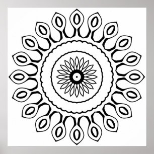 Póster Página de colorear mandala simple con pétalos en f