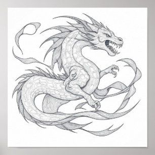 Póster Página de colorear para adultos intrincada: Dragón