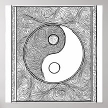 Página de colorear simétrica intrincada: Yin Yang