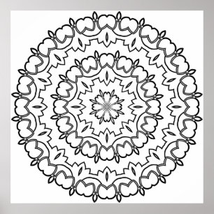 Póster Página de coloreo fácil de mandala con diseño de p