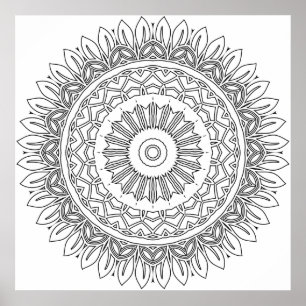 Póster Página de Coloreo Fácil Mandala con Anillos de Pét