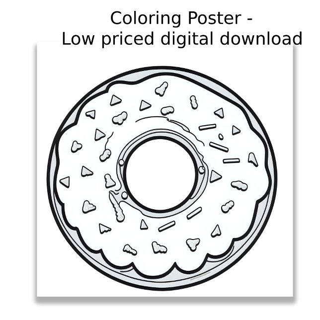 Póster Página de Colores - ¡Donut!, Color Su Propio (Image shows a drawing of a donut ready to be colored in by the user.)