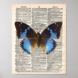 Póster Página de diccionario de vintage y mariposa azul