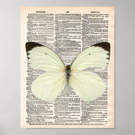 Póster Página de diccionario de vintage y mariposa blanca