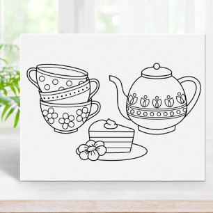 Póster Página de tetera, teacups y coloración de pastel