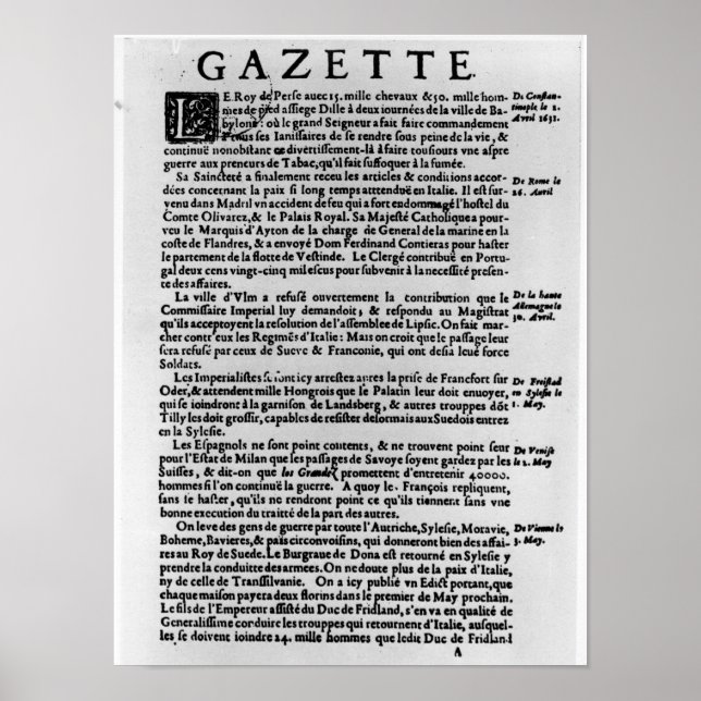 Póster Página de texto de 'La Gazette' (Frente)