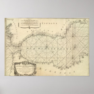 Póster Página de título del mapa del mar Mediterráneo