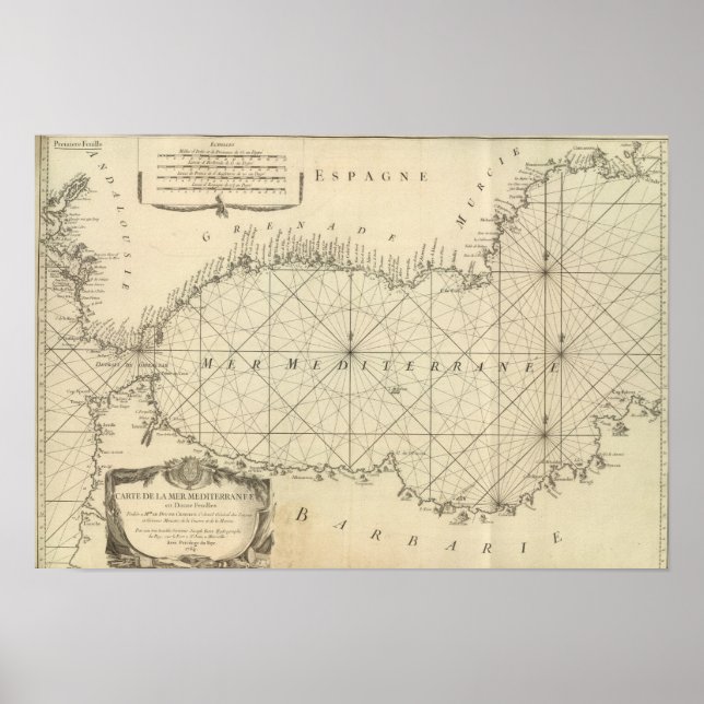 Póster Página de título del mapa del mar Mediterráneo (Frente)