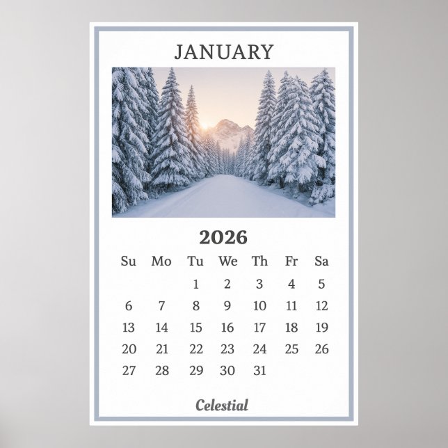 Póster Página del calendario de Montaña Nevada de enero d (Frente)