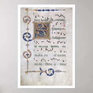 Póster Página del ms 564 f.13v con "S inicial