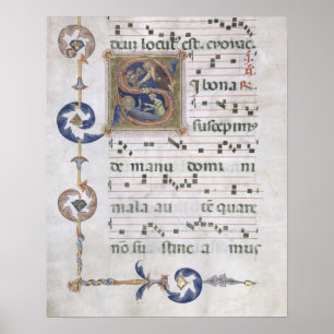 Póster Página del ms 564 f.13v con "S inicial