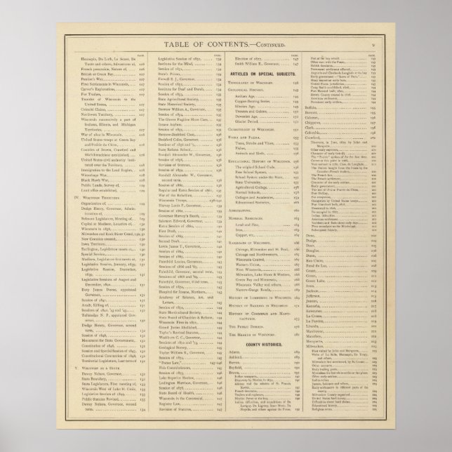 Póster Página Índice de atlas históricos de Wisconsin (Frente)