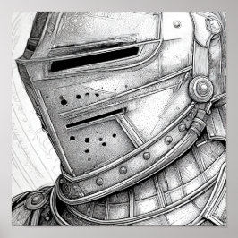 Póster Página para colorear casco de caballero medieval d