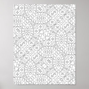 Póster Página para colorear con patrón de azulejos floral