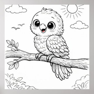 Póster Página para colorear de guardería de loros para ni