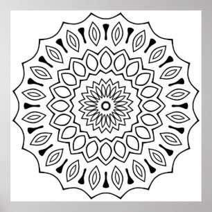 Póster Página para colorear de mandala floral clásico Art