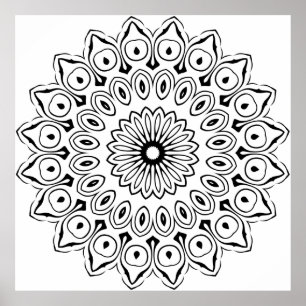 Póster Página para colorear de mandala floral fácil con p