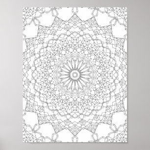 Póster Página para colorear del mandala de la estrella de