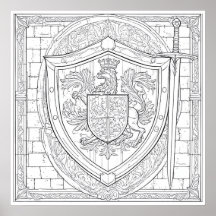 Página para colorear el escudo heráldico detallado