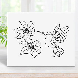 Póster Página para colorear flores de lirio y colibrí