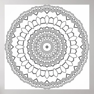 Póster Página para colorear Mandala con Pétalos y Anillos