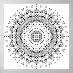 Póster Página para colorear mandala de corazón y estrella
