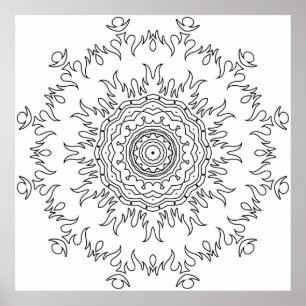 Póster Página para colorear mandala de explosión de llama