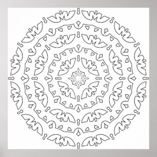 Póster Página para colorear mandala de hoja fácil Patrón