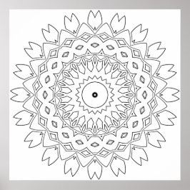 Póster Página para colorear mandala de pétalos de hoja co