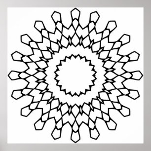 Póster Página para colorear mandala de pétalos radiales c