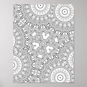 Póster Página para colorear patrón de mandala de corazón