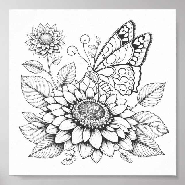 Póster Páginas De Coloración De Mariposa Para Adultos (Frente)