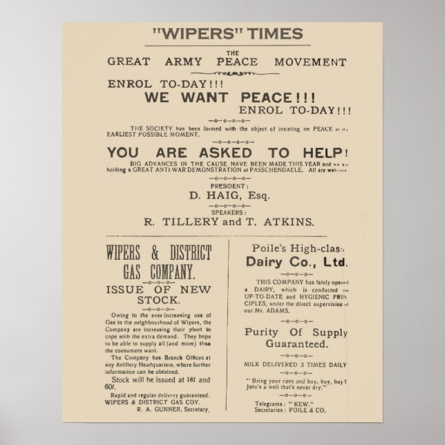 Póster Páginas de facsímil del Wipers Times 1917 (Frente)