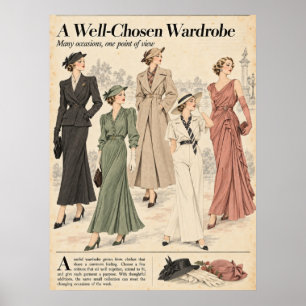 Póster Páginas de revistas de moda vintage, moda retro